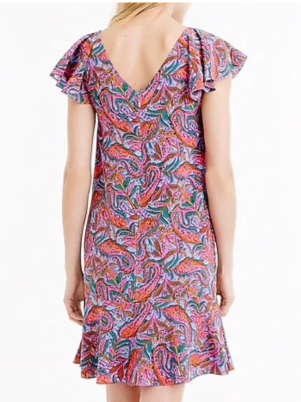 J.Crew Silk Ruffle Vibrant Paisley Floral Dress Size 12 NWT - Picture 4 of 14